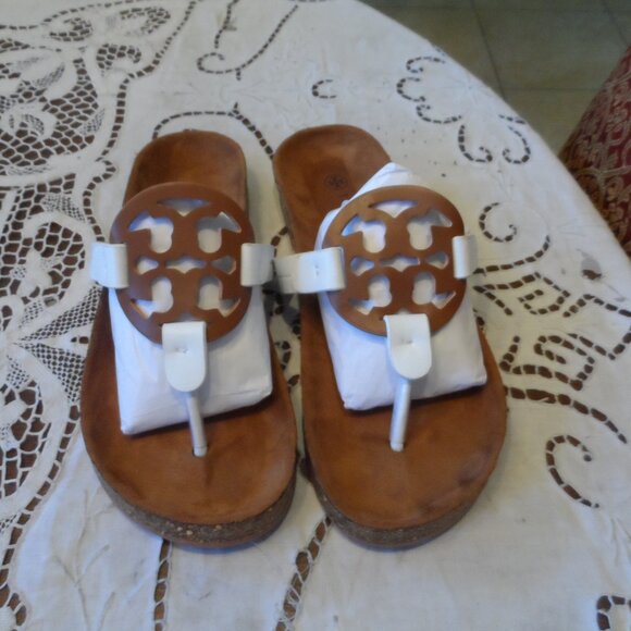 New Tory Burch Miller Cloud Cork Brown/White Leather Size 9B - Picture 3 of 14